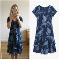 Nina Murati Navy Blue Floral Cotton Midi Dress Size S y2k