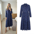 John Lewis Blue & Black Animal Print Long Sleeve Midi Length Shirt Dress Size 14