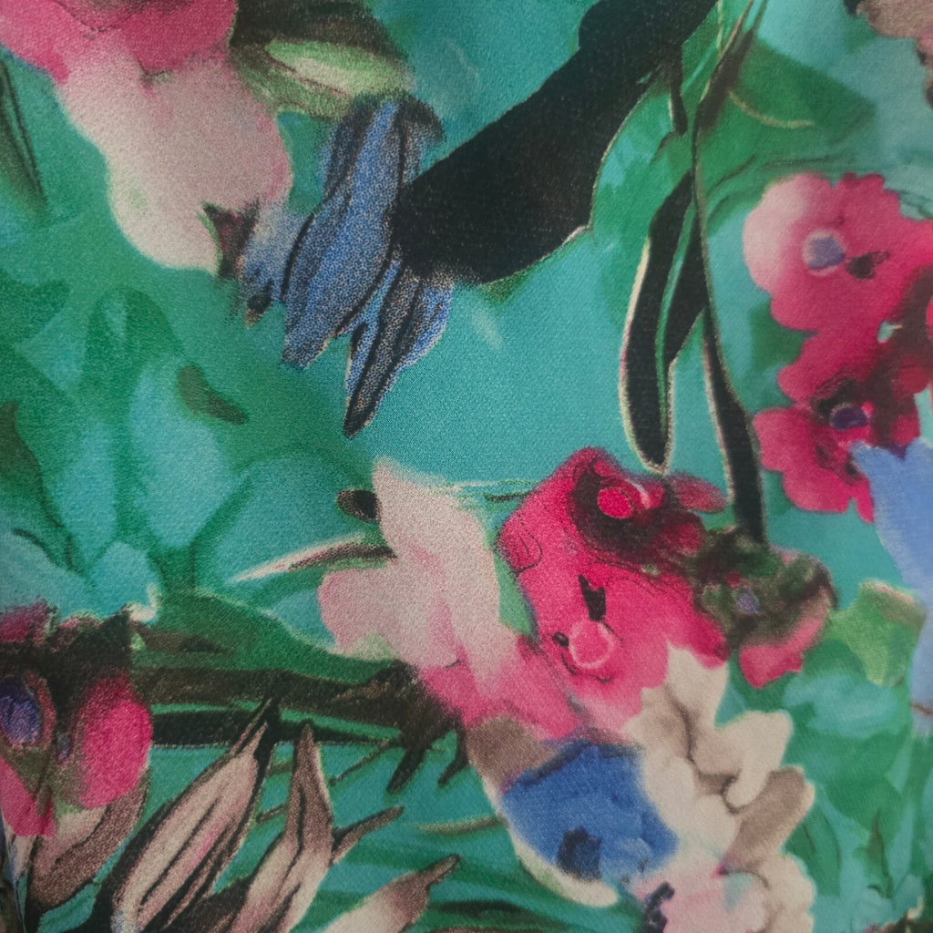 Stella Morgan Floral Sleeveless Dress Size 12, cowl neck, ruffle hem, wedding
