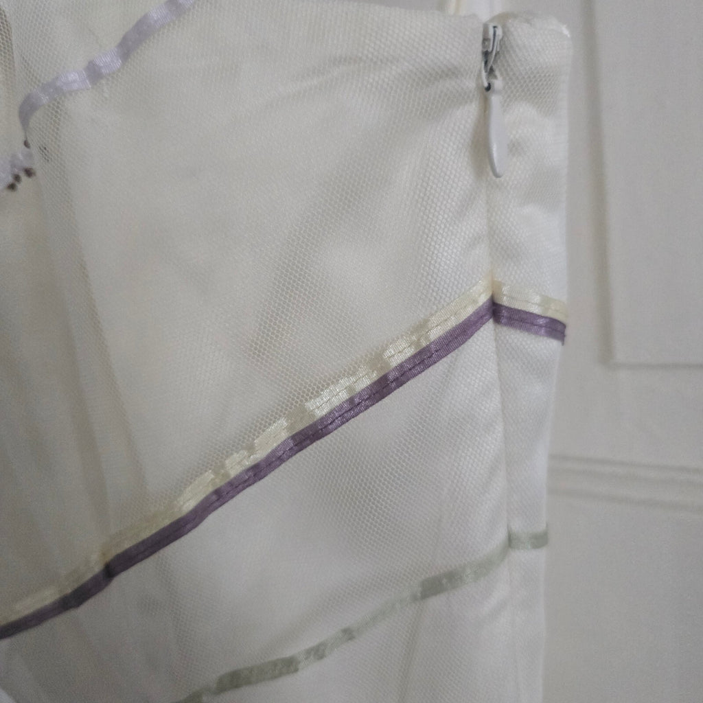 Coast Vintage Elegant White Evening Dress with Multicolour Striped Detail Size 8