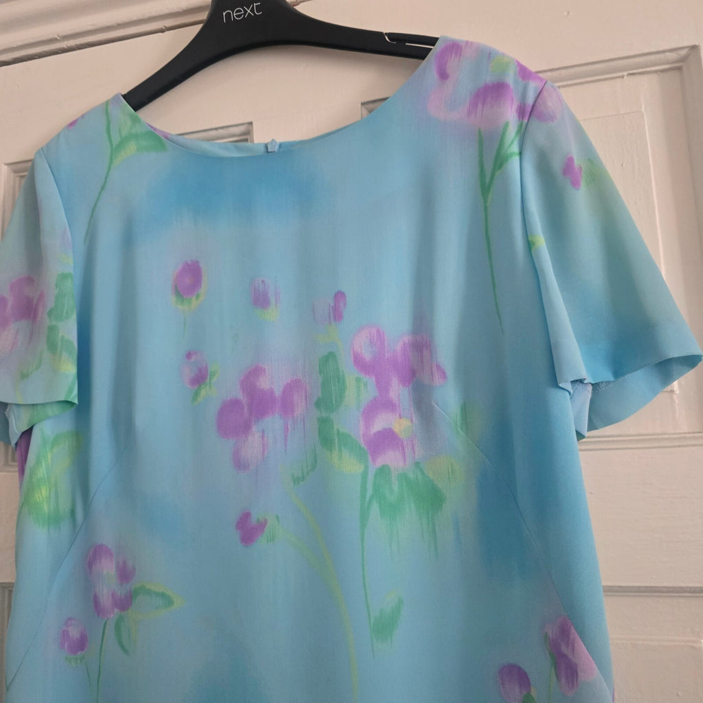 Jacques Vert Light Blue Floral Mid-Length Dress Size UK 12, wedding, glam,