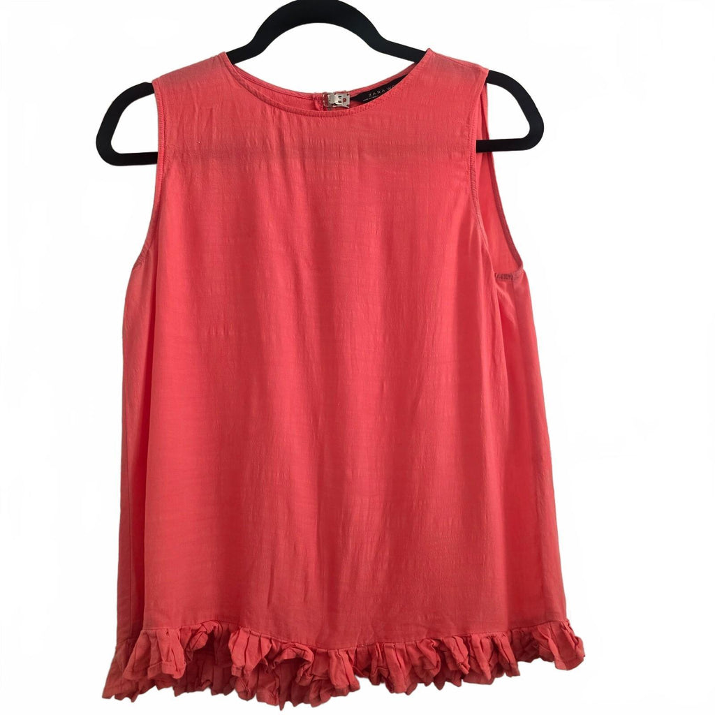 Zara Woman Coral Sleeveless Top with Ruffle Hem, Size M