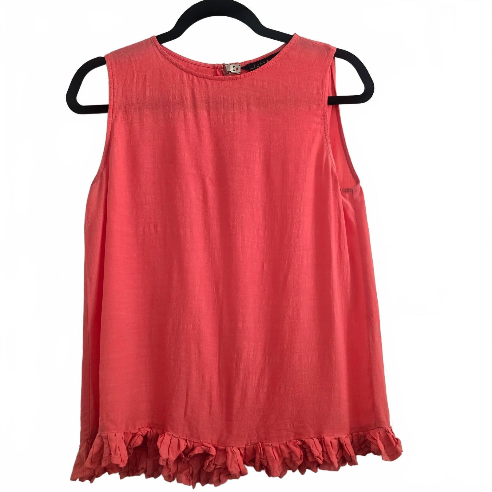 Zara Woman Coral Sleeveless Top with Ruffle Hem, Size M