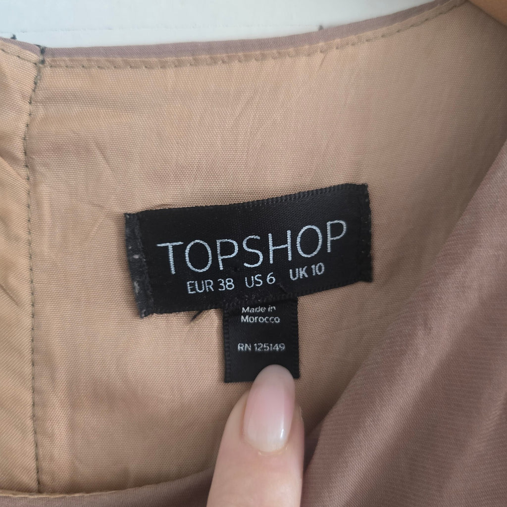 Topshop Women's Taupe Dress with Black Waist Detail, UK Size 10
