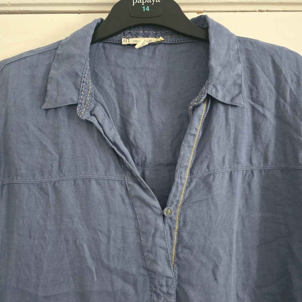 White Stuff Blue Linen Shirt Dress UK 12, lightweight, summer, pockets