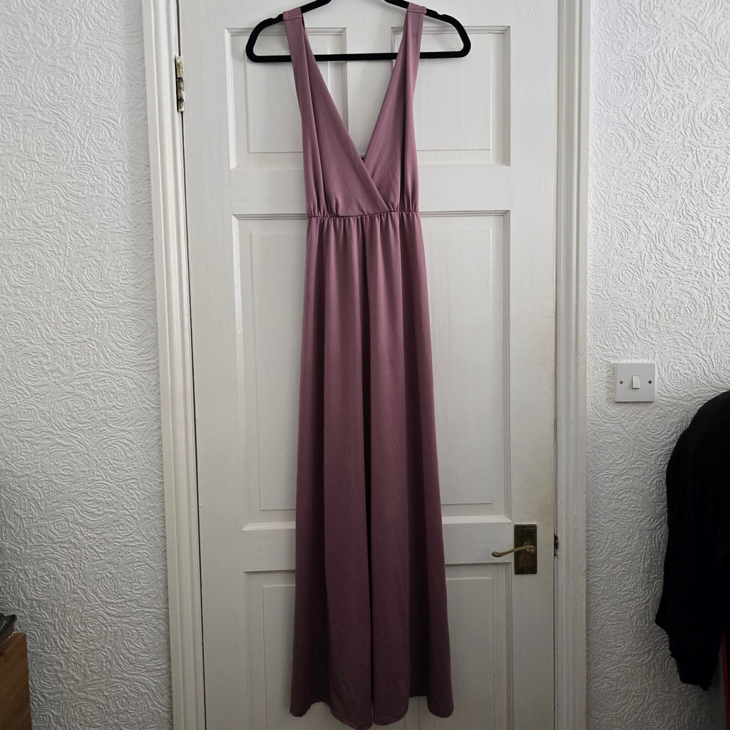 VILA Mauve Sleeveless Maxi Dress with Deep V-Neckline, Size XS