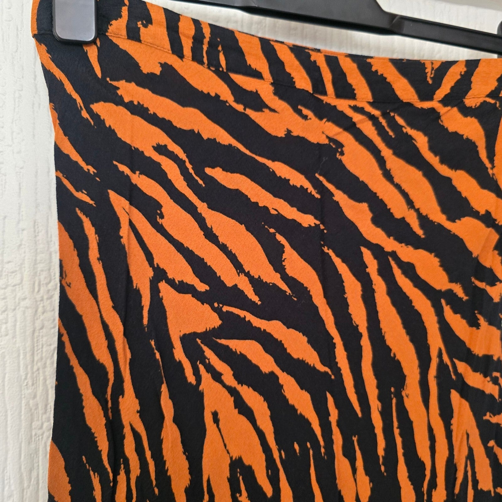 Warehouse Women's Midi Skirt in Black and Orange Tiger Print, UK Size 12