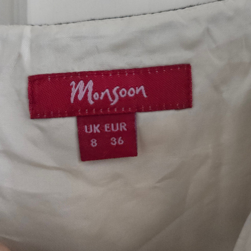 Monsoon Black and White Patterned Midi Dress UK 8 EUR 36, linen mix