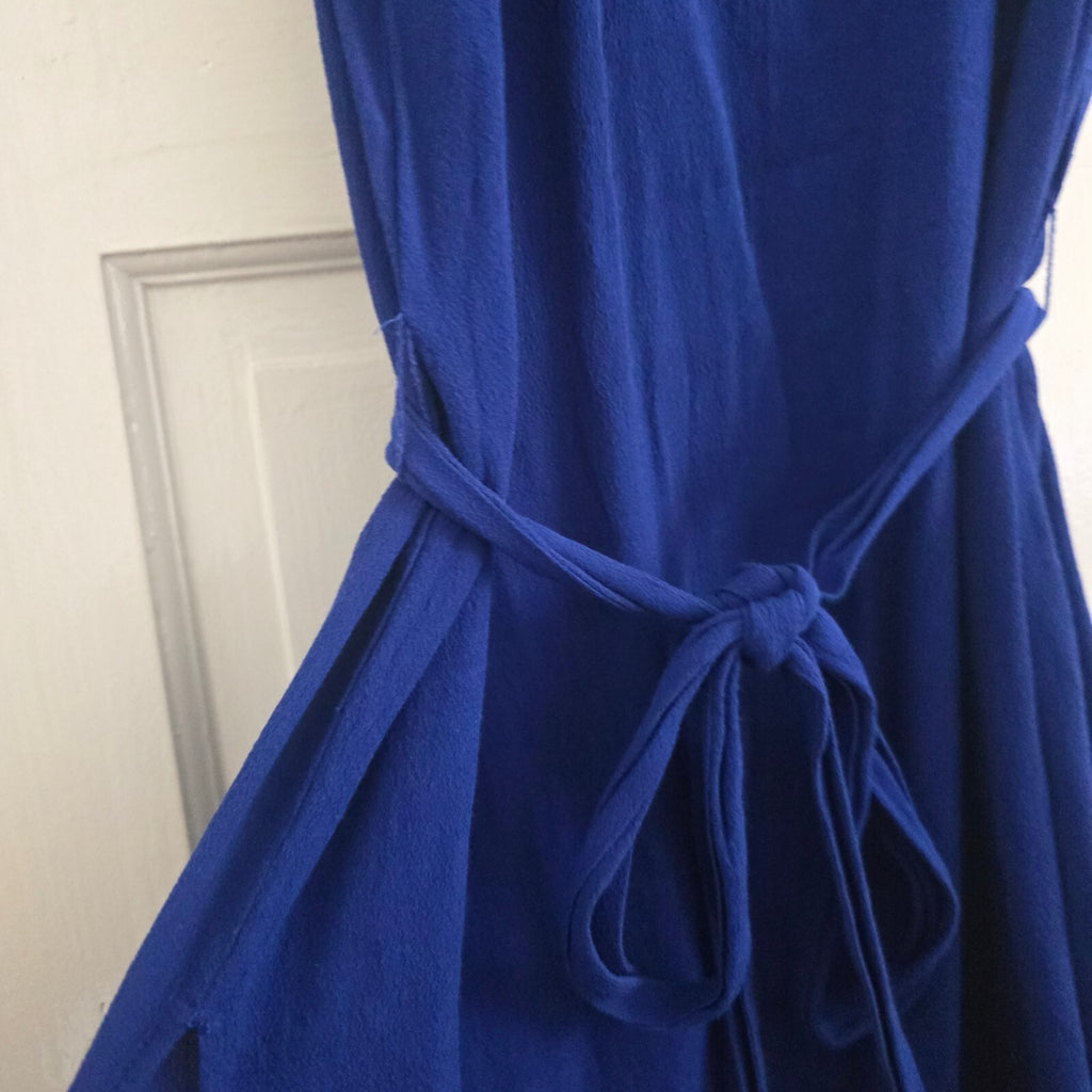 Betty Jackson Black Royal Blue Sleeveless Dress with Tie Waist Size 12