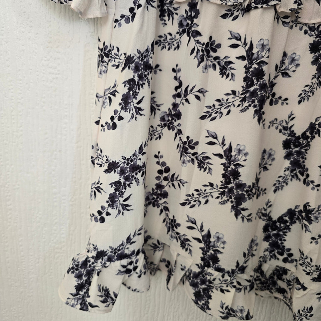 In The Style Women's White and Black Floral Ruffle Dress Size 12 BNWT