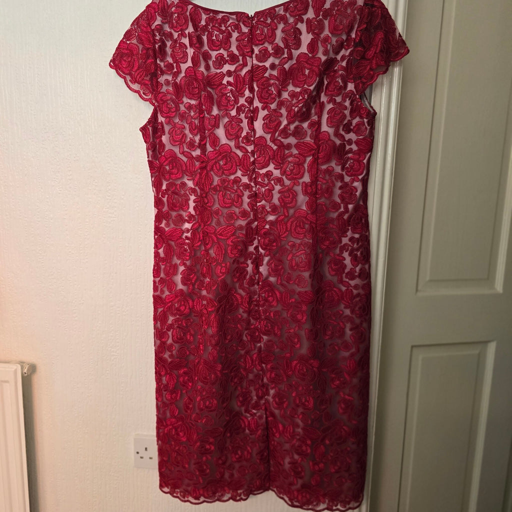 Jacques Vert BNWT Red Floral Lace Overlay Dress UK 18, Mother Of the Bride/Groom