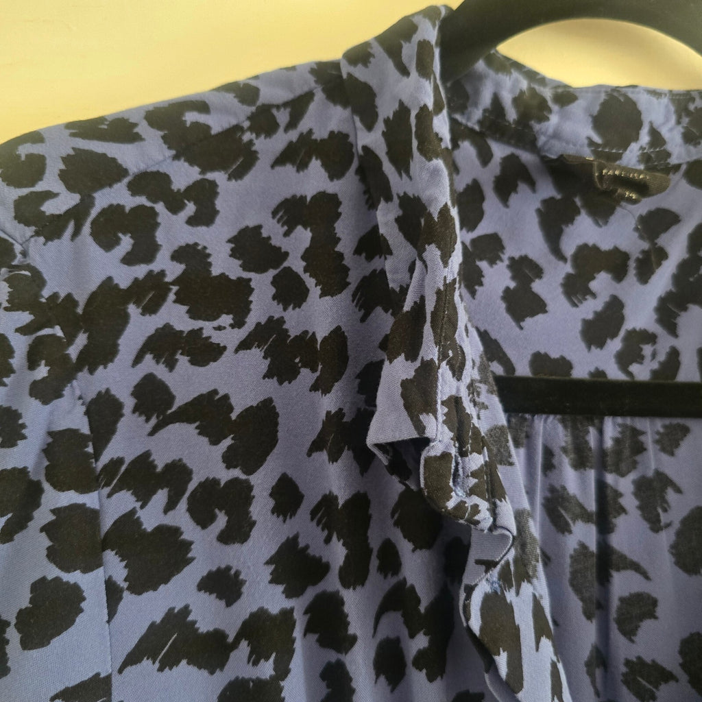 John Lewis Blue and Black Animal Print Long Sleeve Midi Shirt Dress Size 14