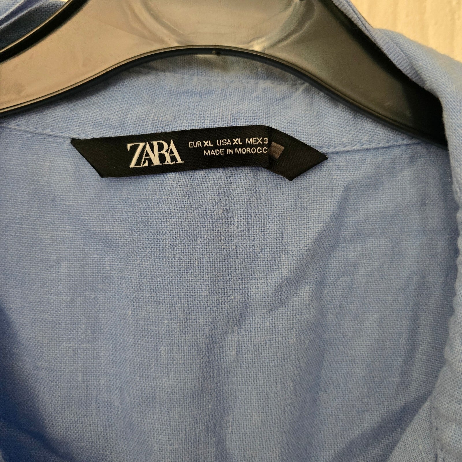 Zara Light Blue Linen Viscose Blend Shirt Dress with Button Detail, Collar, XL