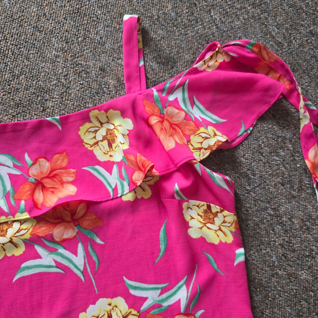 Bonmarché Pink Floral Cold Shoulder Top Size 16 relaxed draped loose fit