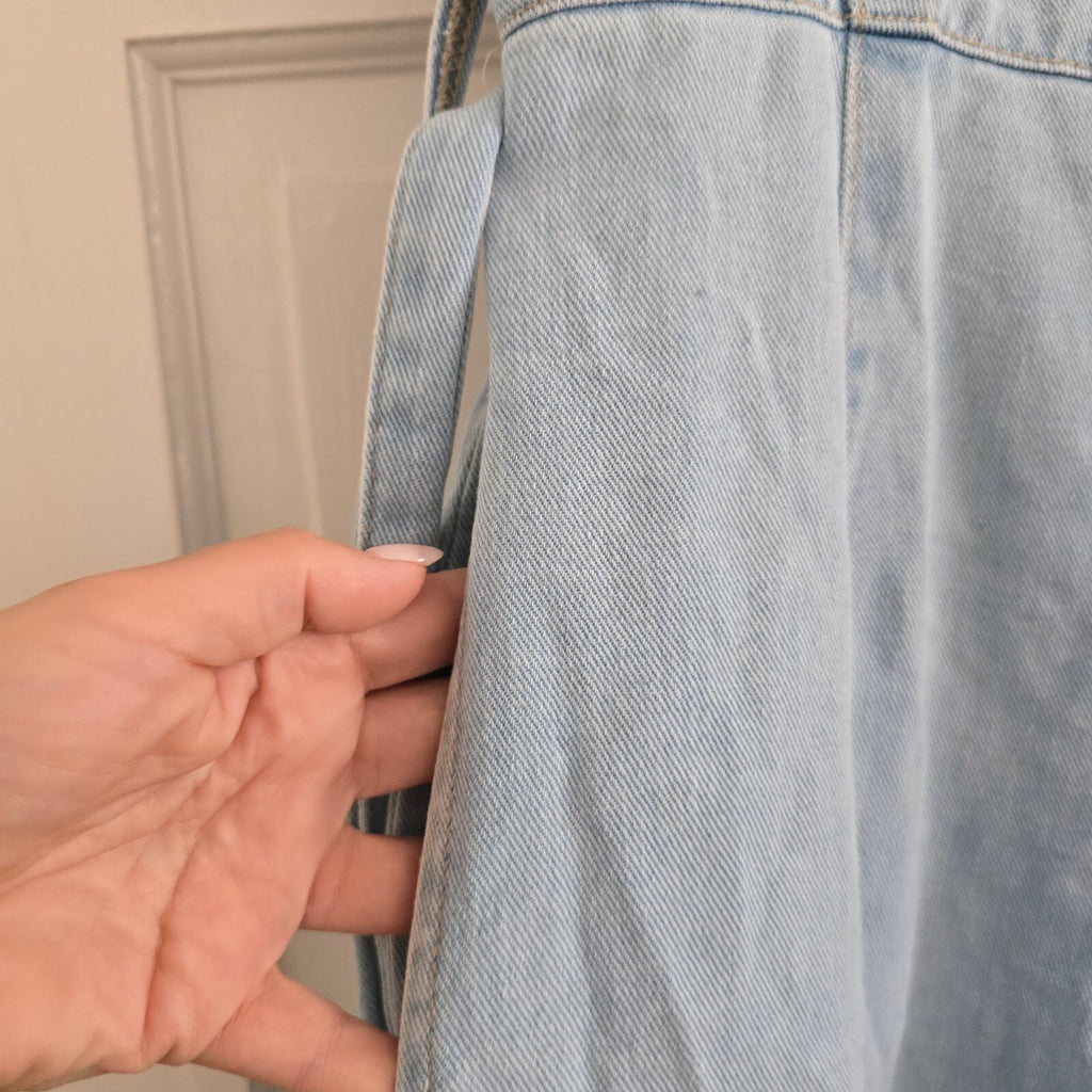 New Look Denim Light Blue Ruffle Strap Jumpsuit UK Size 8, wide cropped leg
