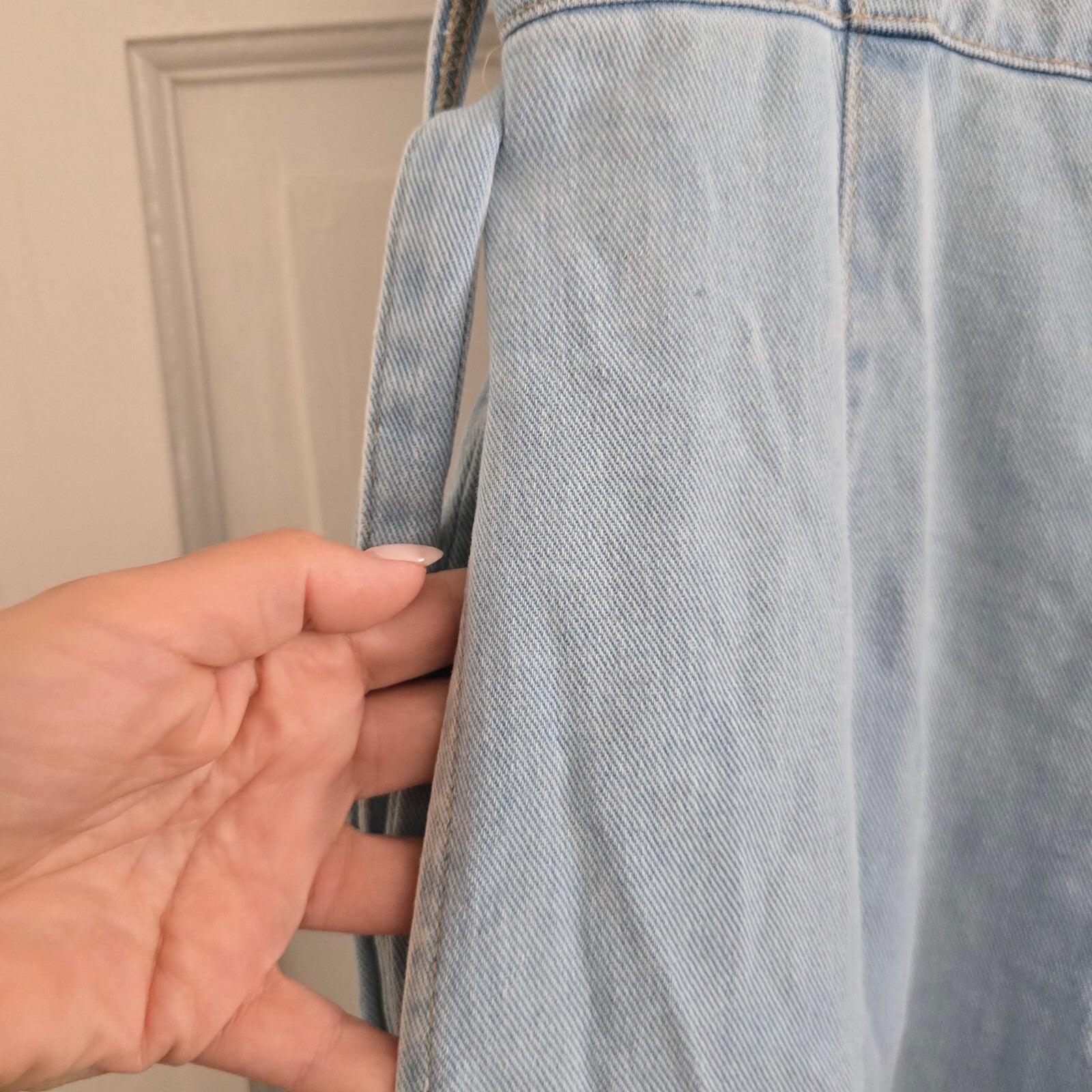 New Look Denim Light Blue Ruffle Strap Jumpsuit UK Size 8, wide cropped leg