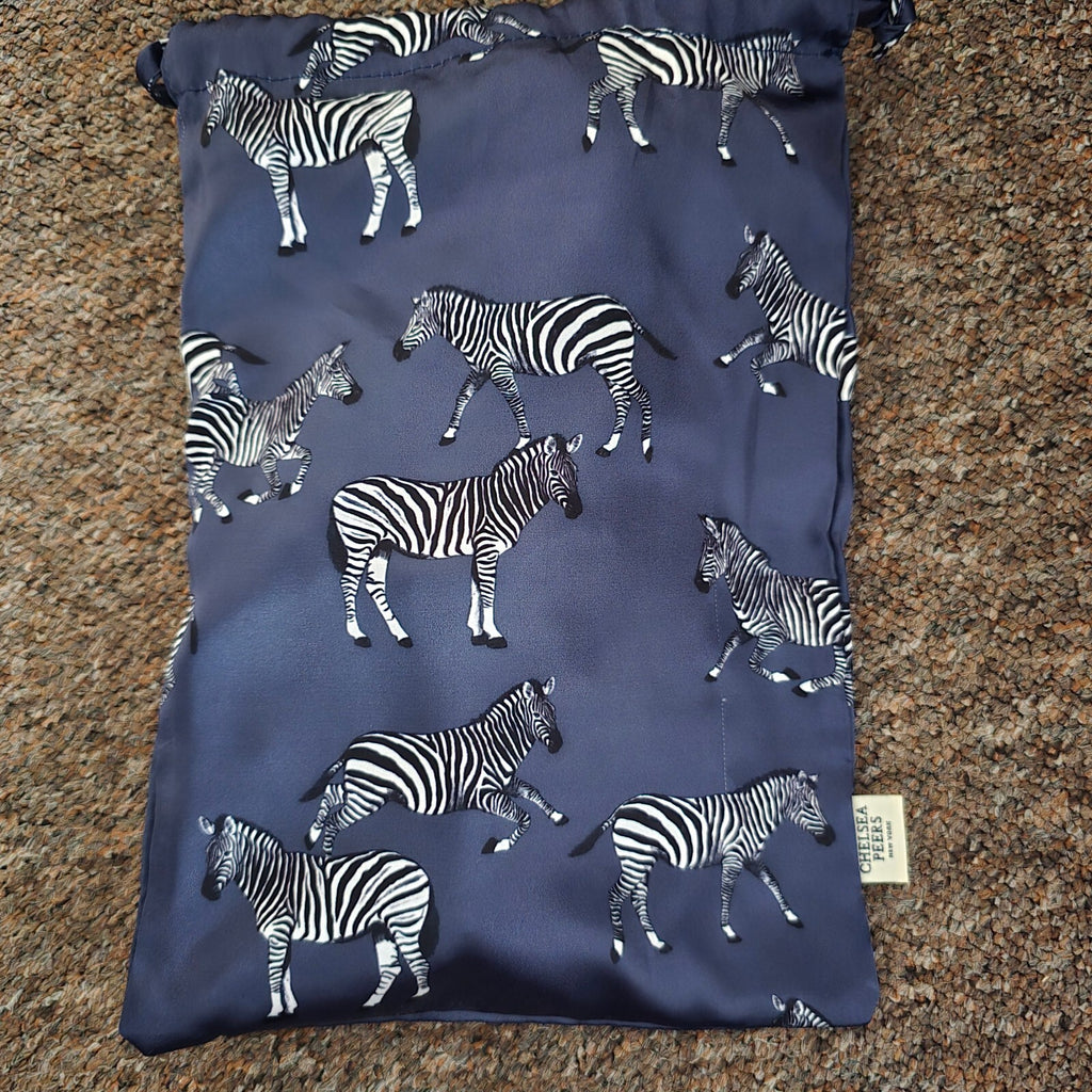 Chelsea Peers Navy Blue Zebra Print Satin Set - Pillowcase, Eye Mask etc Luxury
