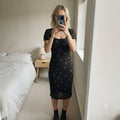 Daisy Street Black Floral Mesh Midi Dress UK 10, summer, festival, holiday boho