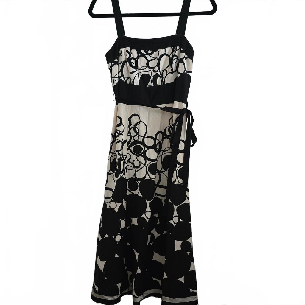 Monsoon Black and White Patterned Midi Dress UK 8 EUR 36, linen mix