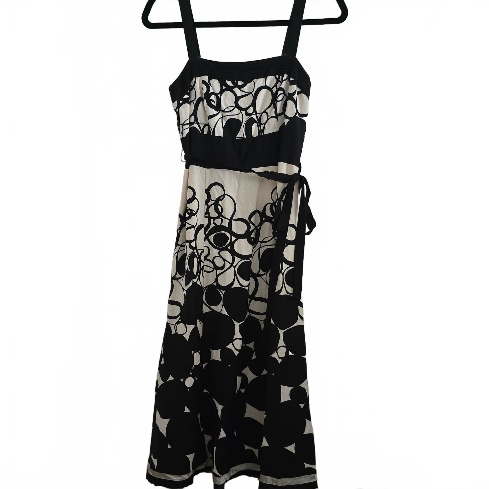 Monsoon Black and White Patterned Midi Dress UK 8 EUR 36, linen mix