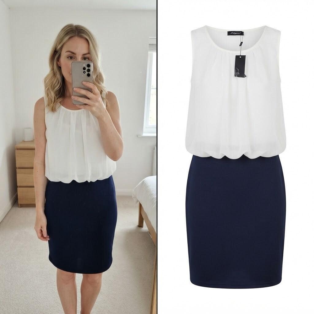 Skinwear Two-Tone Sleeveless Mini Dress Size S, BNWT, drape