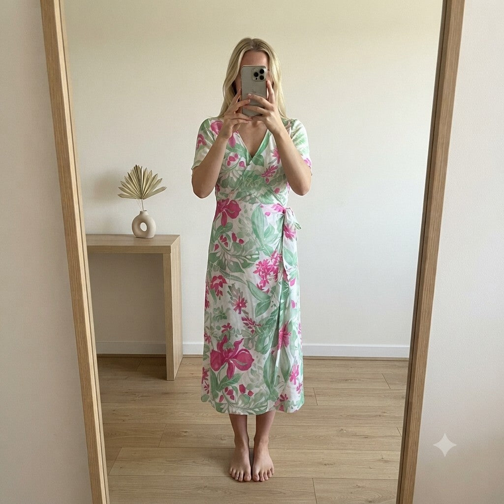Jacques Vert Floral Wrap Midi Dress UK 12, v neck, wedding, party