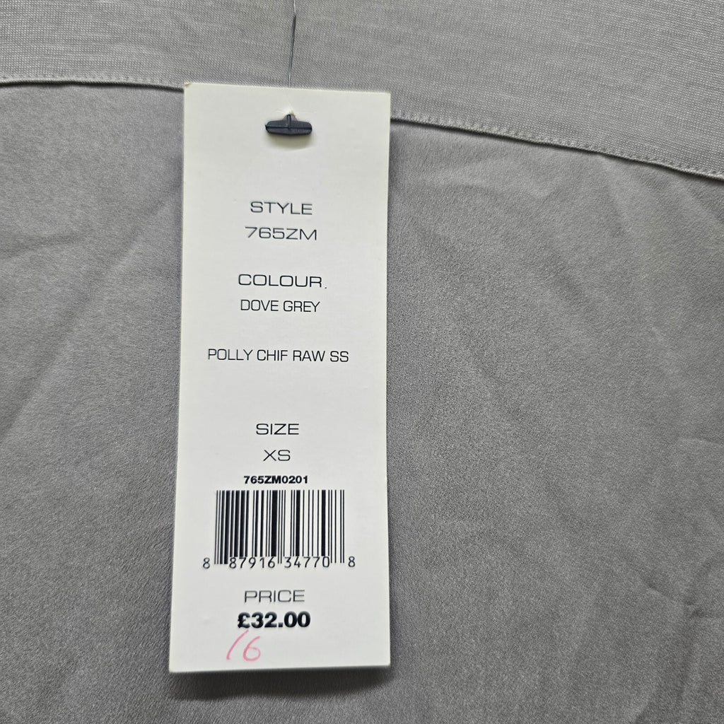 French Connection Dove Grey Polly Chif Raw SS Tunic Top XS, BNWT