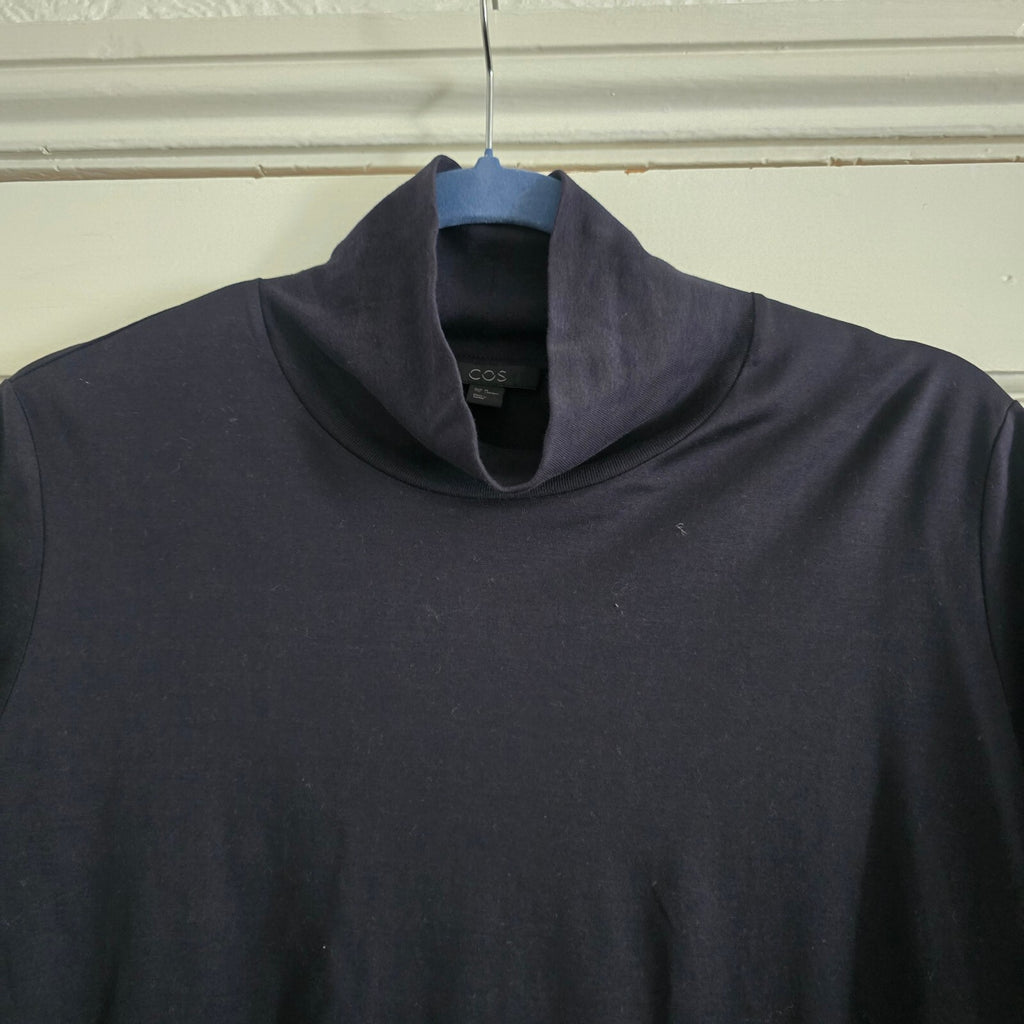 COS Black Cotton Soft Lightweight Relaxed Turtleneck Dress, Size M