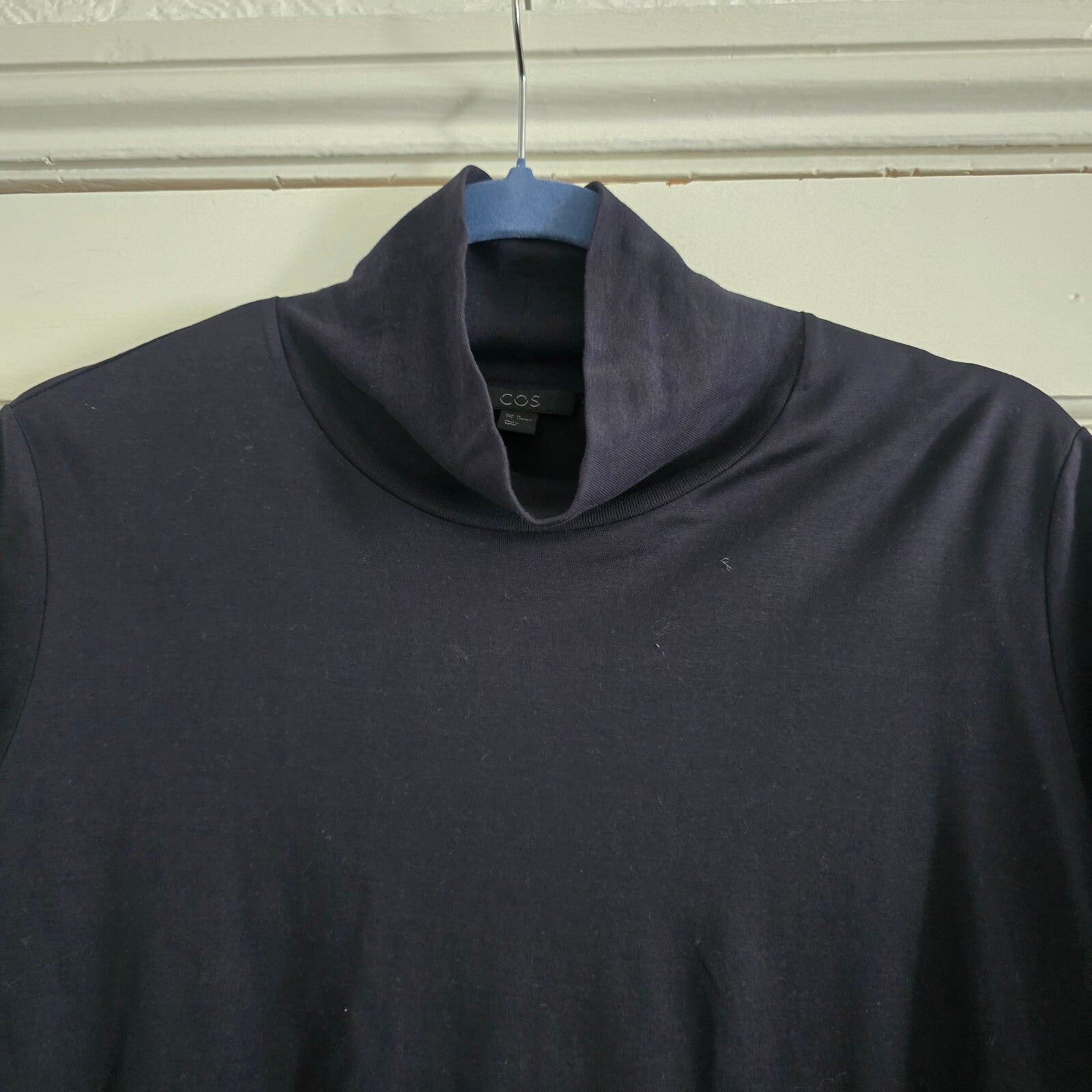 COS Black Cotton Soft Lightweight Relaxed Turtleneck Dress, Size M