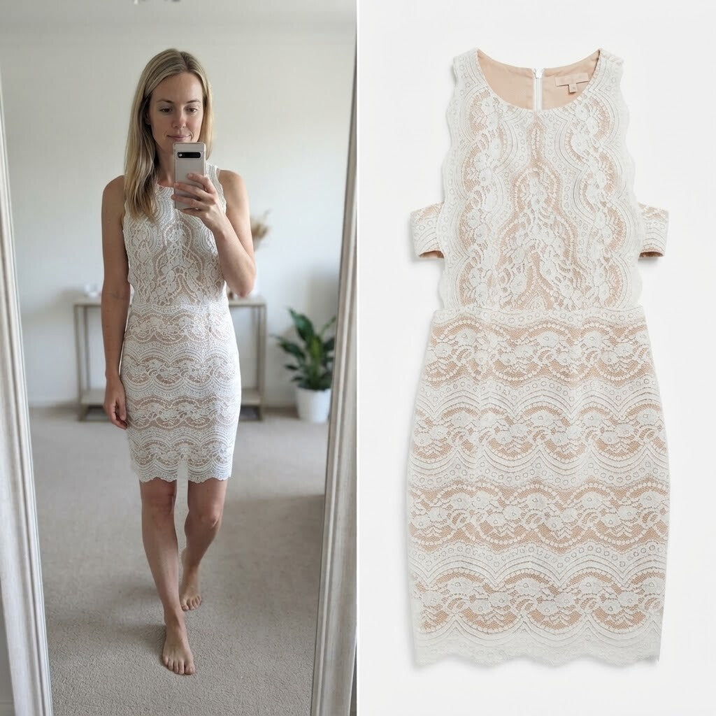 Love Triangle Nude and White Lace Overlay Dress Size 10, bridal, hen party