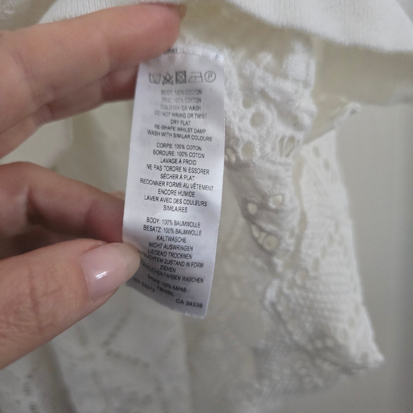 French Connection White Textured Knit Top with Lace Hem, Size S