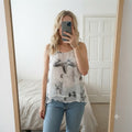 Cameo Rose UK8 EU36 White Butterfly Print Sleeveless Top, lightweight, sheer
