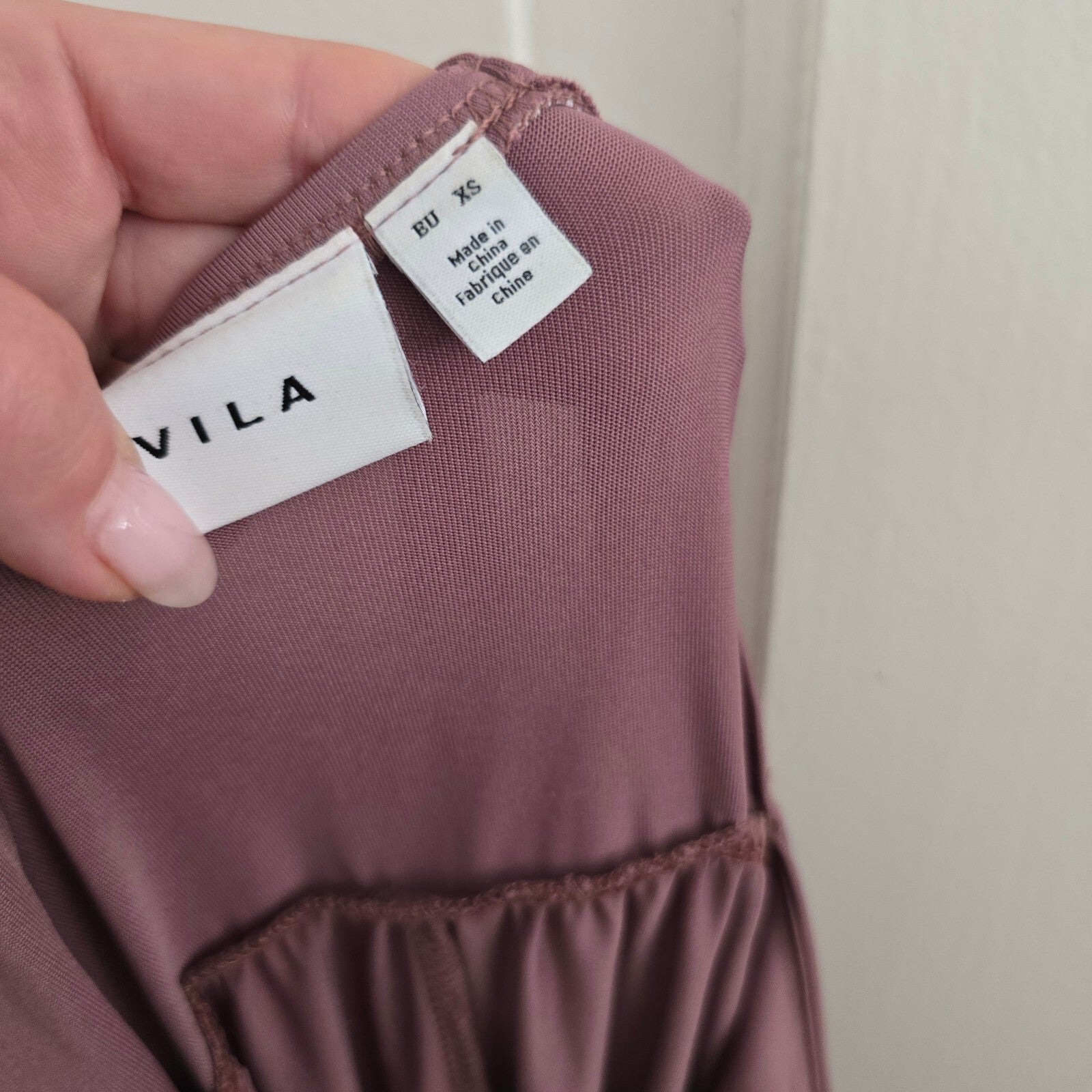VILA Mauve Sleeveless Maxi Dress with Deep V-Neckline, Size XS