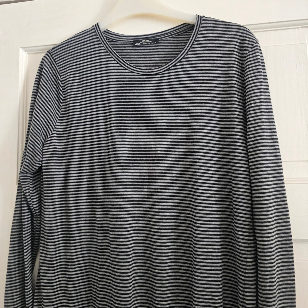 Zara Collection Long Sleeve Jersey Maxi Dress, Black and Grey Stripes,Size L