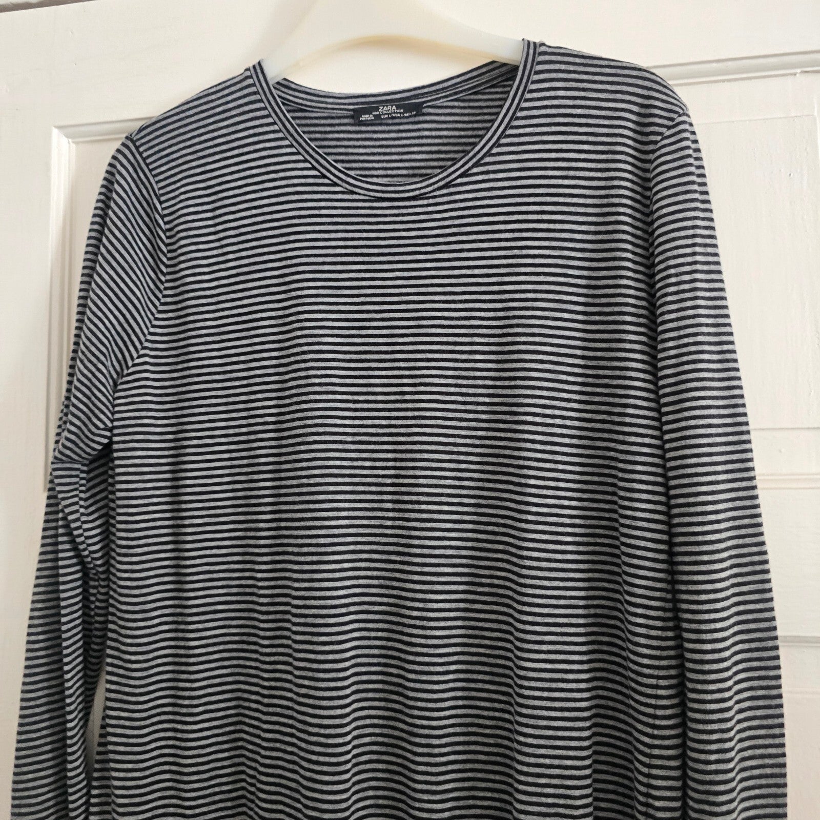 Zara Collection Long Sleeve Jersey Maxi Dress, Black and Grey Stripes,Size L