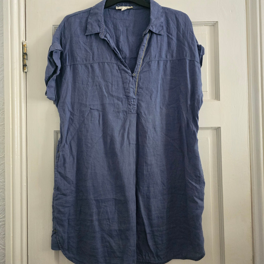 White Stuff Blue Linen Shirt Dress UK 12, lightweight, summer, pockets