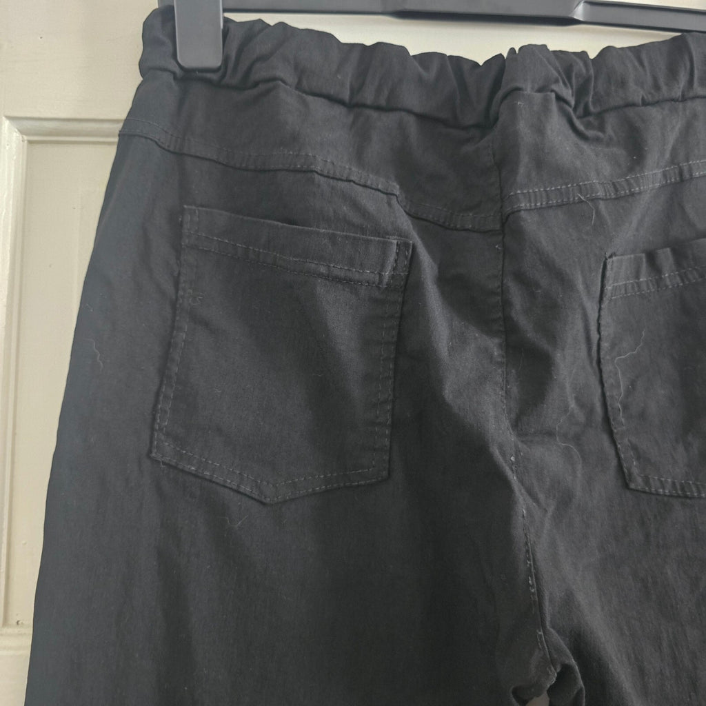 DKK Black Elastic Waist Trousers Drawstring, size M, stretch tailored material