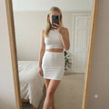 White Cotton Lycra Stretch Bodycon Mini tube Skirt, size S