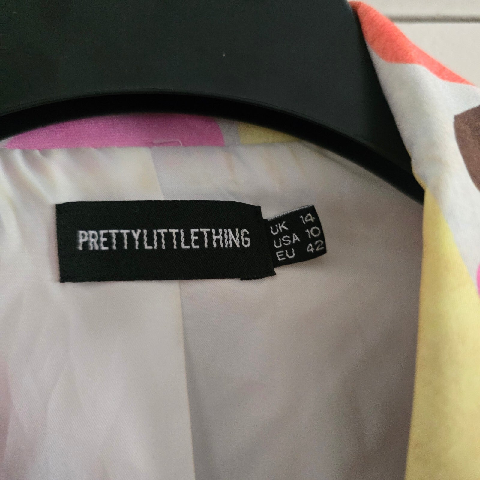 PrettyLittleThing Multicolour Abstract Print Blazer UK 14, oversized, retro