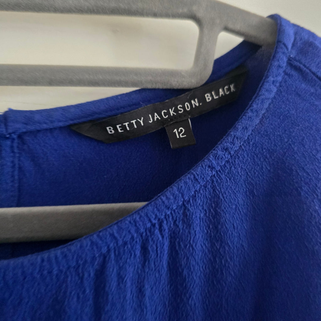 Betty Jackson Black Royal Blue Sleeveless Dress with Tie Waist Size 12
