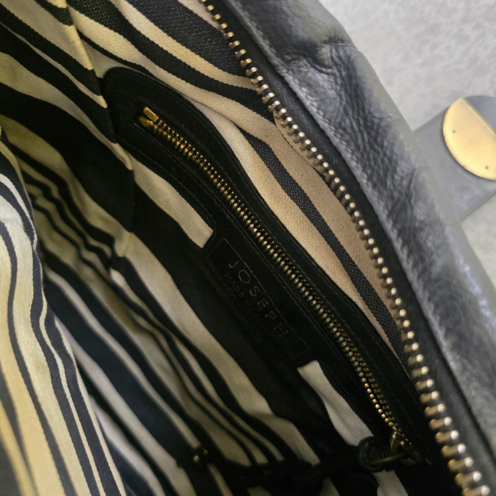 Joseph Vintage Leather Black Leather Shoulder Bag with Brass Hardware
