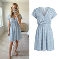 Blue Floral Viscose Wrap Dress with Elastic Waist, size S, lightweight floaty