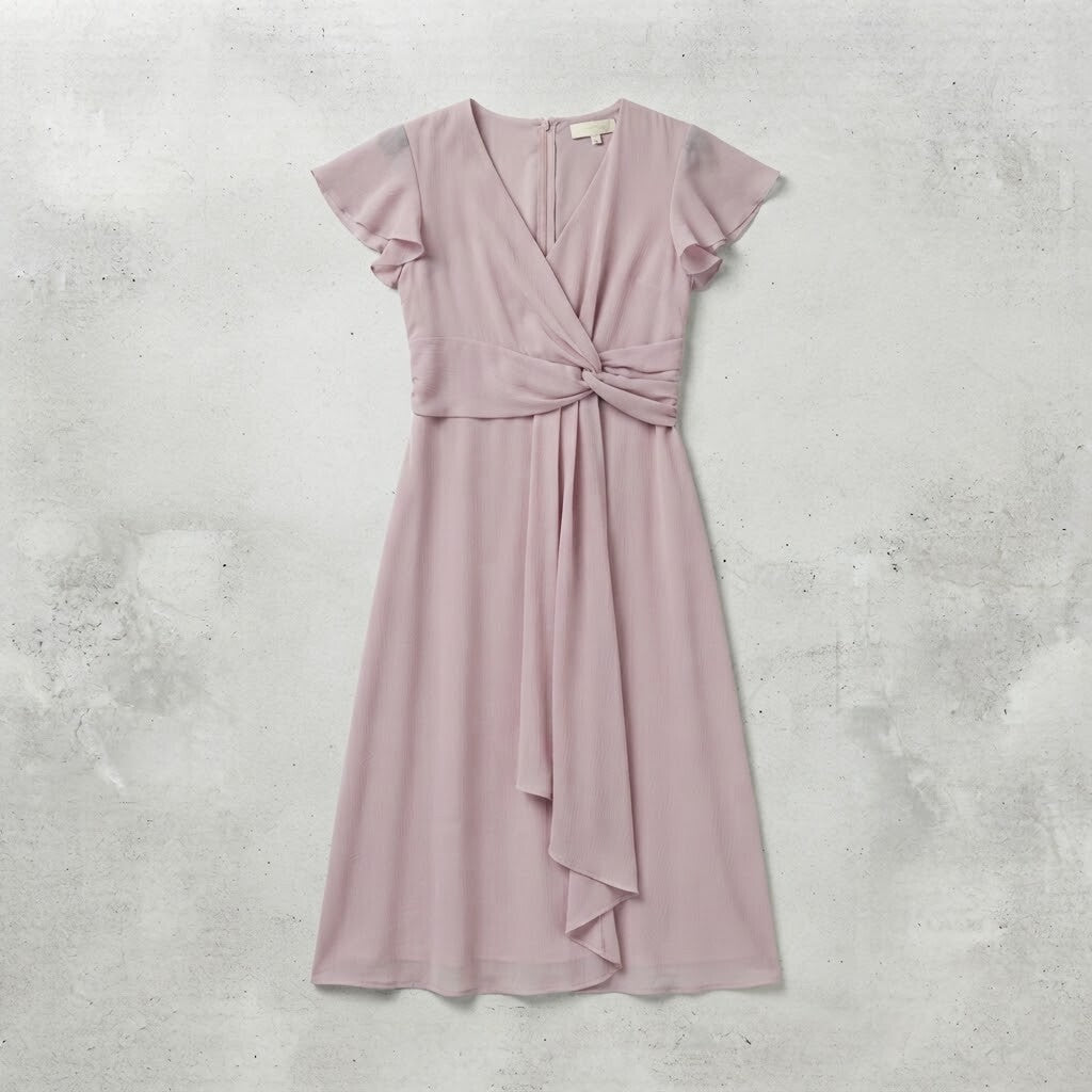Lipsy London Pink Midi Dress with Knot Detail and Flutter Sleeves Size 12 Years