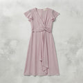 Lipsy London Pink Midi Dress with Knot Detail and Flutter Sleeves Size 12 Years
