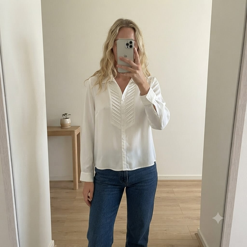 Eastex White Pleated Front Blouse Shirt UK 12 EU 38 100% Polyester