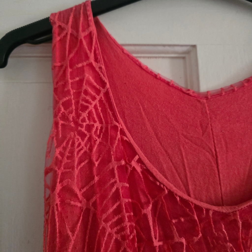 Coral Pink Sleeveless Lace Overlay Spiderweb Top, size M