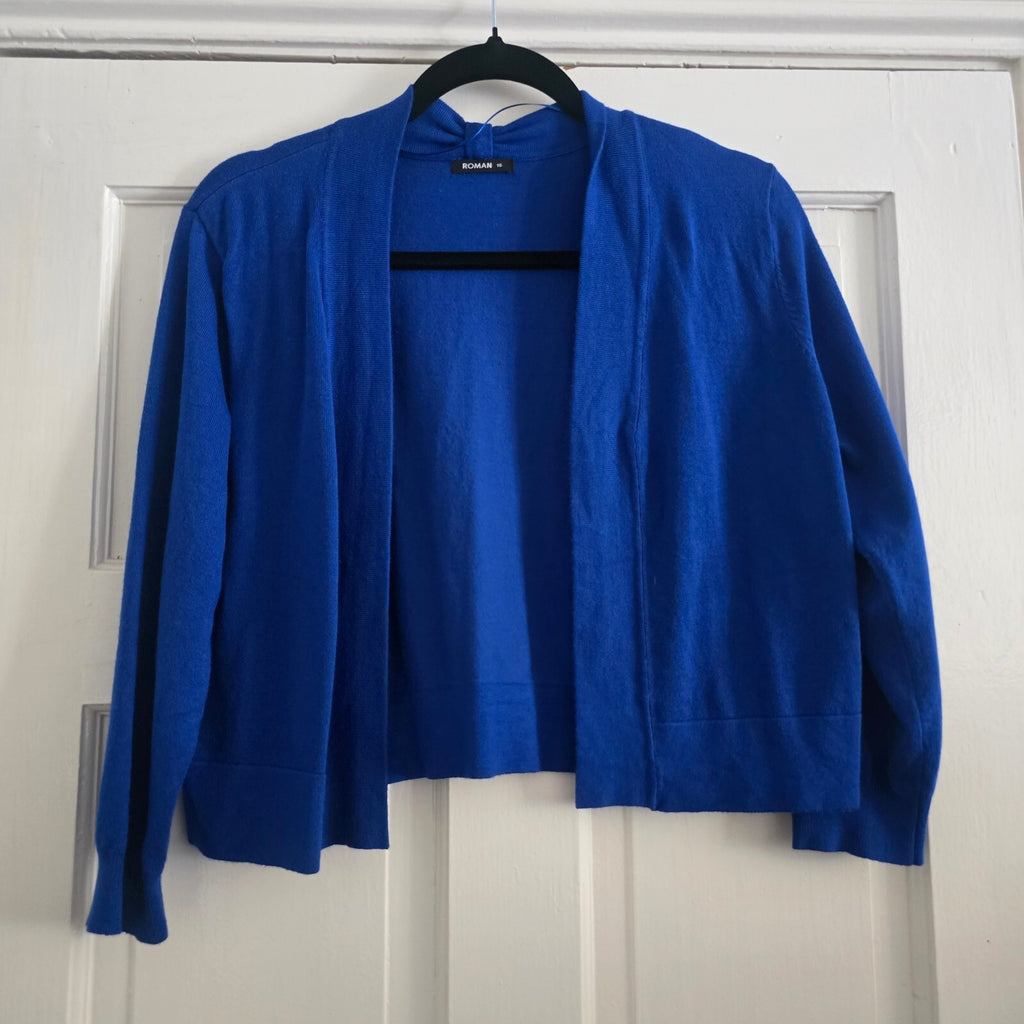Roman Women's Cobalt Blue Open Front Cropped Cardigan Size 16