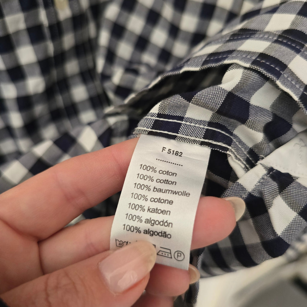 Lacoste Men's Navy and White Check Cotton Button-Down Shirt Size 38