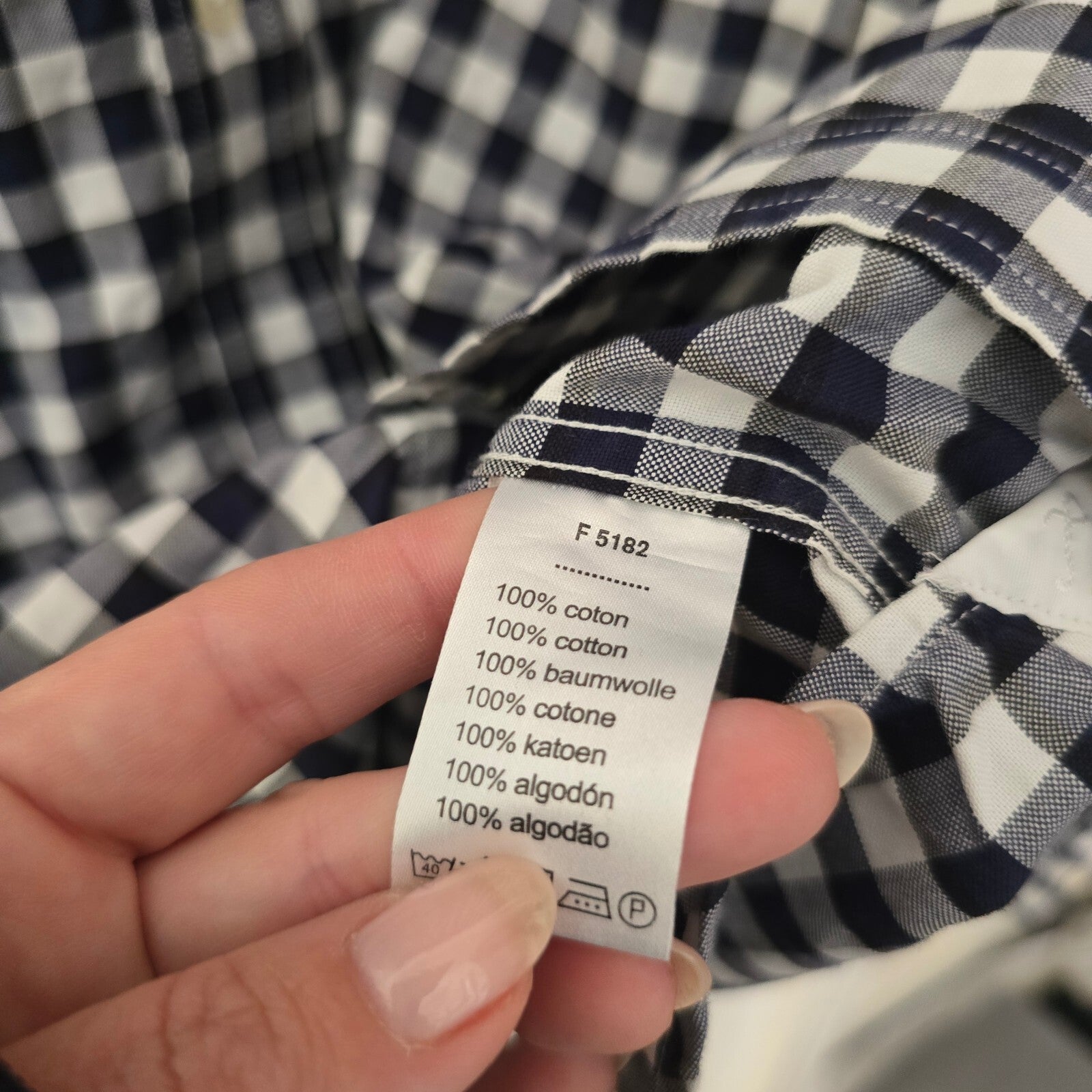 Lacoste Men's Navy and White Check Cotton Button-Down Shirt Size 38