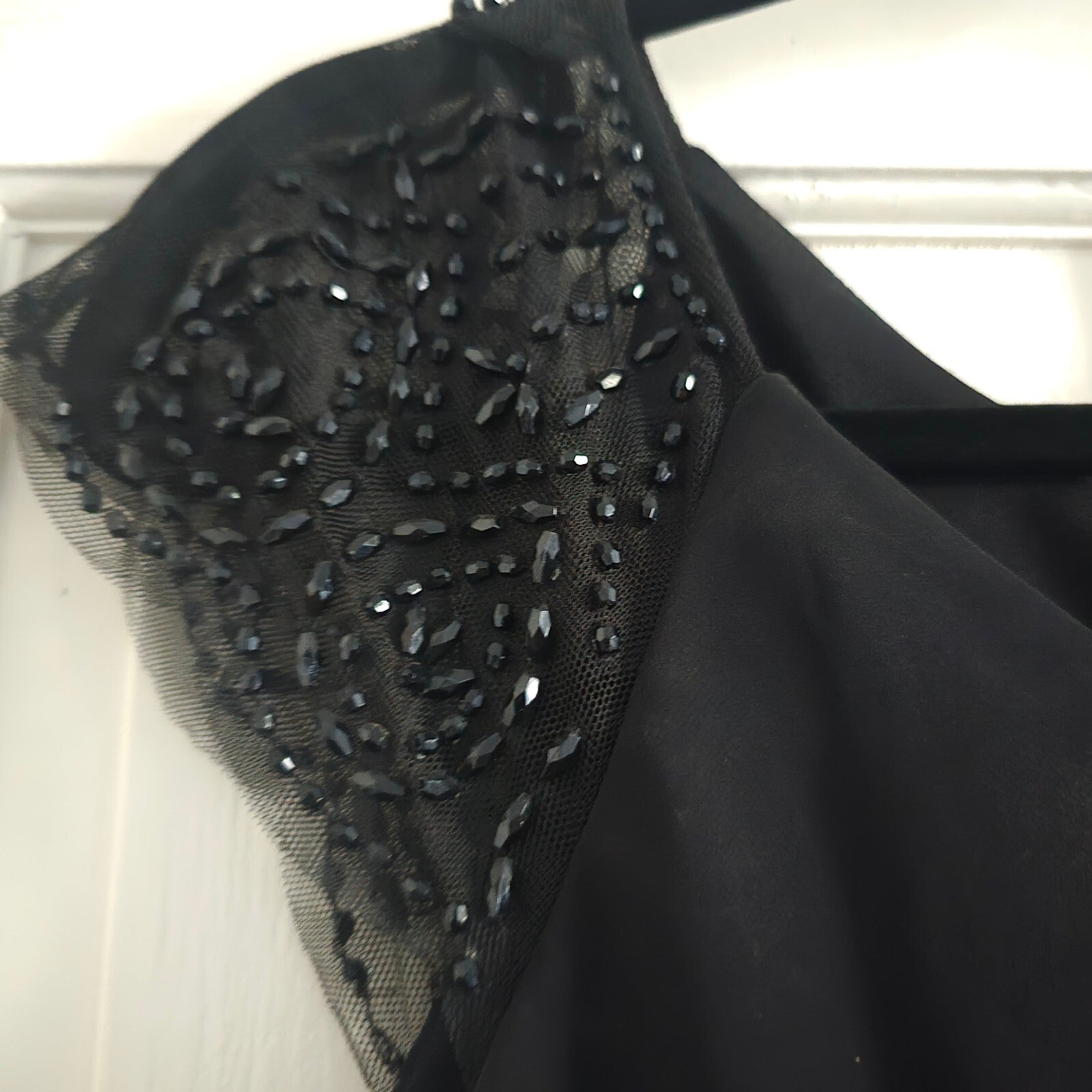 Black Tiered Ruffle Dress with Beaded Lace Cap Sleeves UK Size 12, BNWT